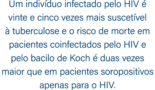 Um indiv duo infectado pelo HIV  vinte e cinco vezes mais suscet vel   tuberculose e o risco de morte em pacientes c...