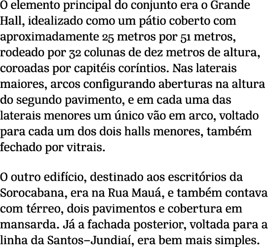 O elemento principal do conjunto era o Grande Hall, idealizado como um p tio coberto com aproximadamente 25 metros po...