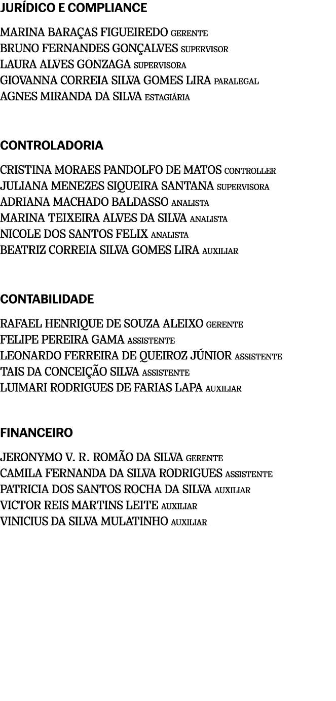 JUR DICO E COMPLIANCE MARINA BARA AS FIGUEIREDO GERENTE BRUNO FERNANDES GON ALVES SUPERVISOR LAURA ALVES GONZAGA SUPE...