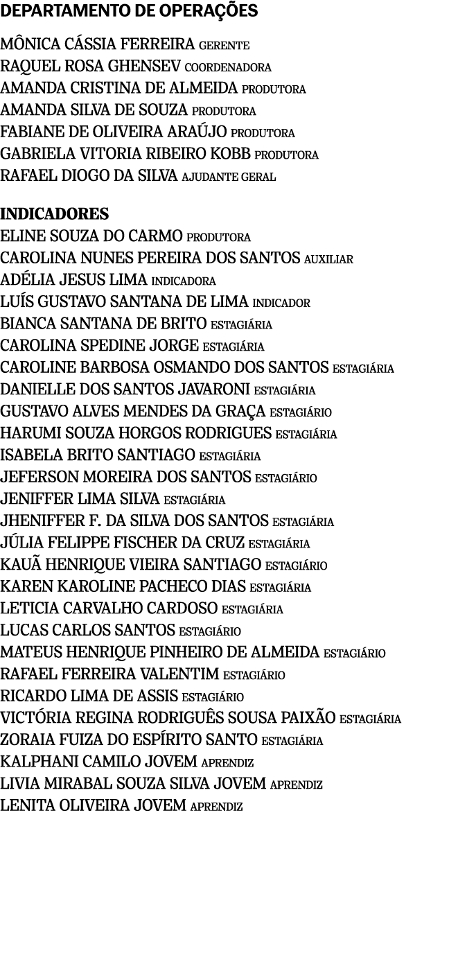 DEPARTAMENTO DE OPERA ES M NICA C SSIA FERREIRA GERENTE RAQUEL ROSA GHENSEV COORDENADORA AMANDA CRISTINA DE ALMEIDA ...